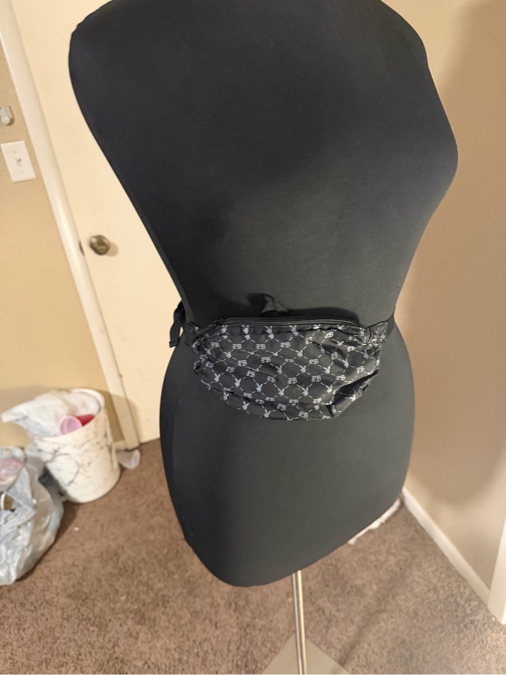 Black Playboy-Patterned Waist Bag — Hands-Free Travel Pouch